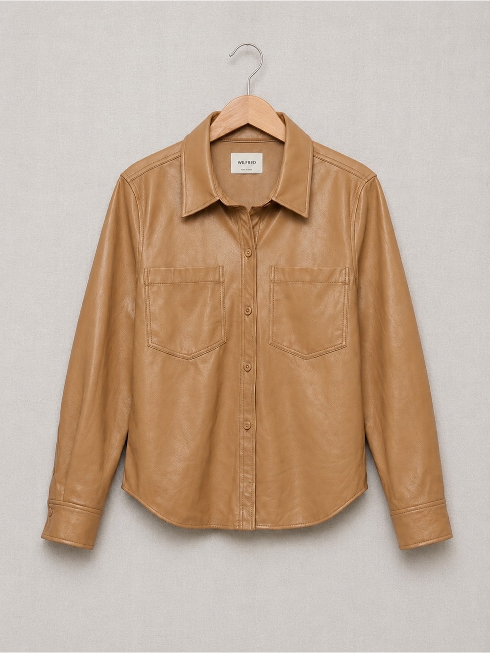 Aritzia Wilfred Pivoine Leather Shirt Jacket in Tan